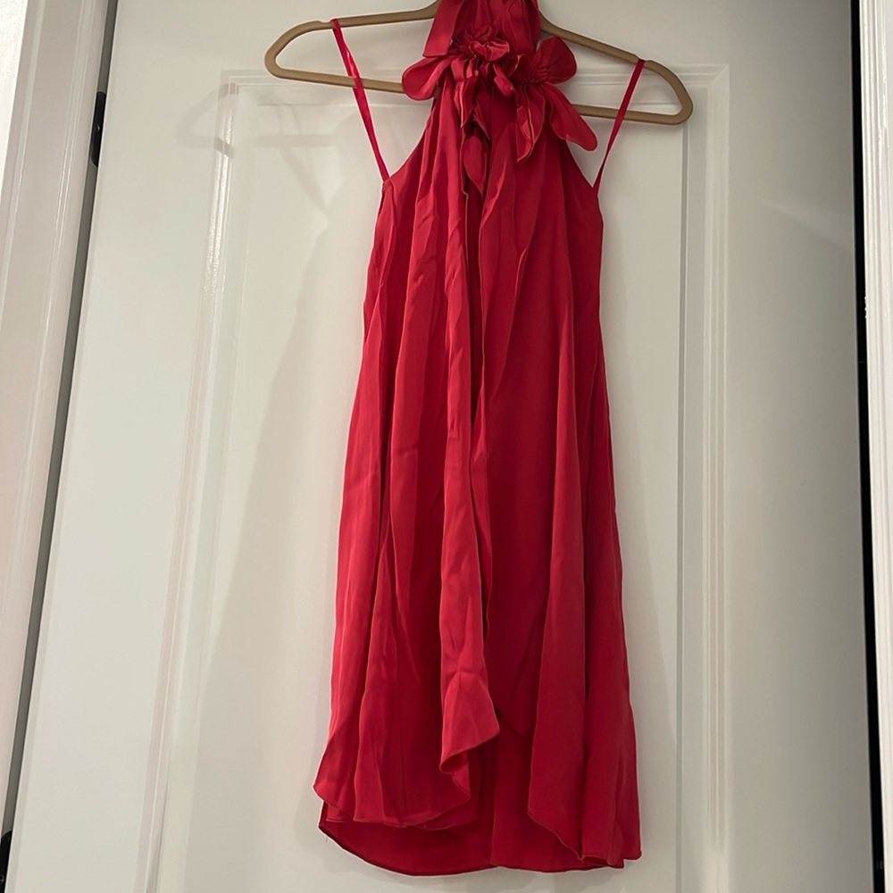 Red Halter Silk Flower Detail Dress